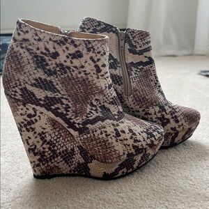 Snake Print Wedge Ankle Boots